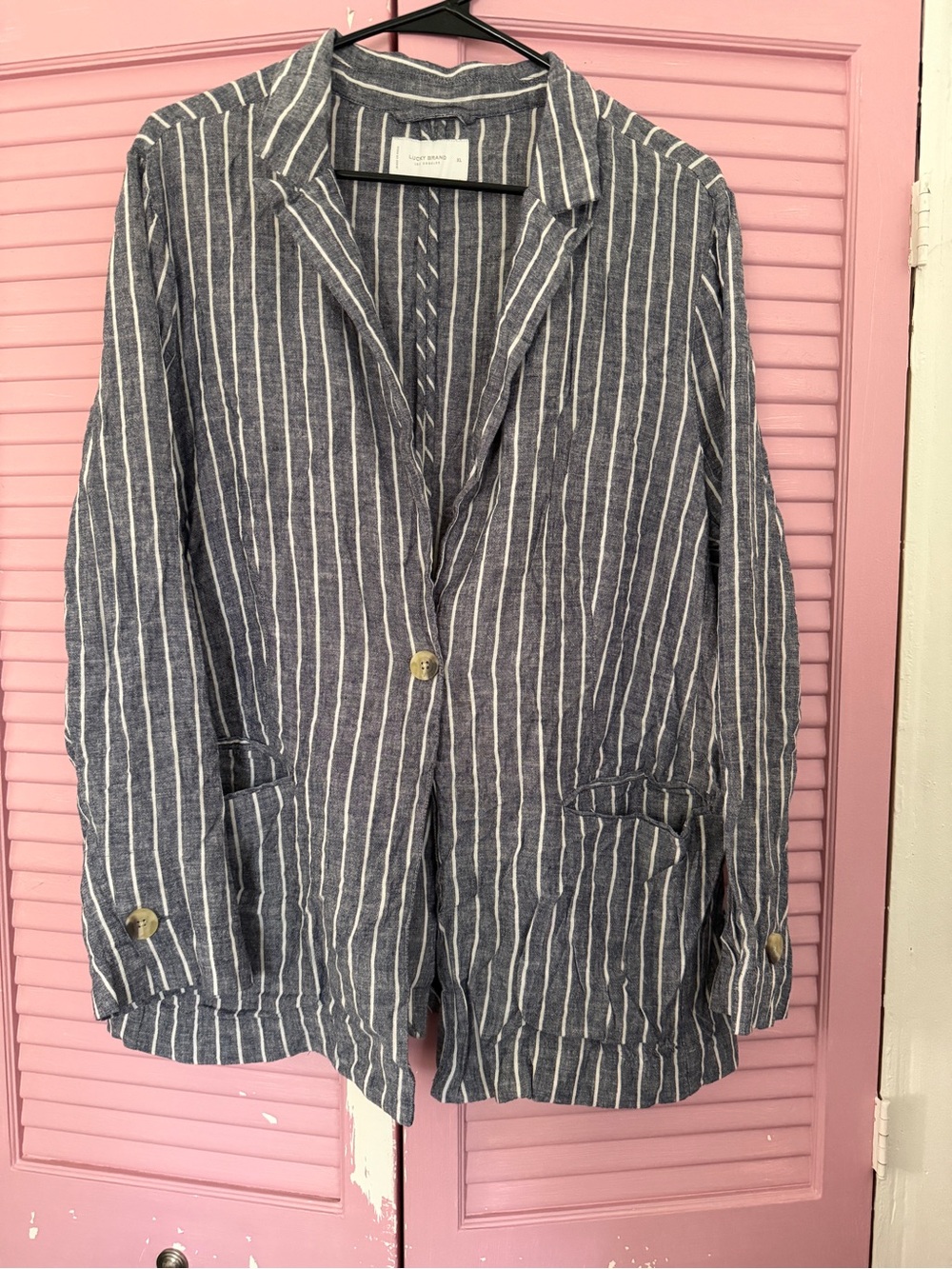 Lucky Brand Striped Navy Linen-Blend Blazer